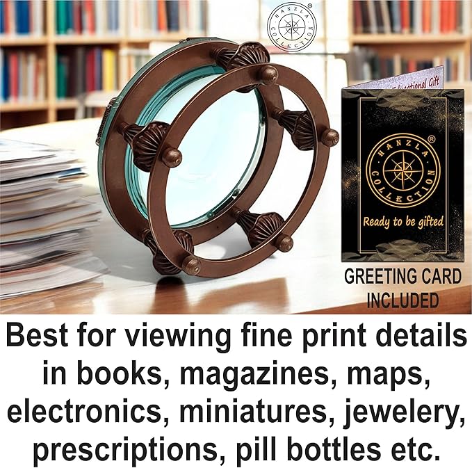 Antique Brass Magnifying Glass Lens for Reading Books & Newspaper Vintage Style Desk Magnifier With Jute Case Paperweight Chart Map Reader, Jewelry Loupe, Classroom Science, Insect & Hobby Observation