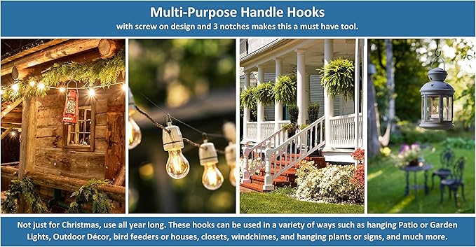 JSP Manufacturing Multi-Purpose Plastic Utility Hook Screw On Pole Attachment (Pole NOT Included) - Hang Christmas Lights, Bird feeders, Sting Lights, Ropes, Boat Lines (2, Black)