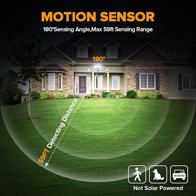LUTEC 2 Pack 74W 8000 Lumen Motion Sensor Outdoor Lights, 5000K Daylight, IP65 Waterproof Flood Lights Outdoor with Night Light, Dusk to Dawn Motion Detector LED Security Light for Garage, Yard-Black