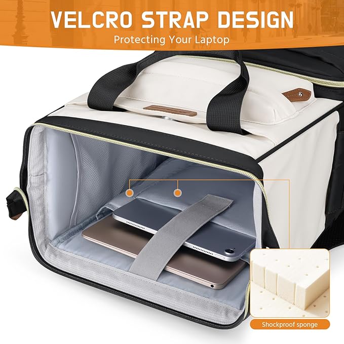 Maelstrom Laptop Backpack, Fits 15.6-17.3 Inch Travel Backpack Gift for Women Men, Waterproof College School Computer Bag, Anti-theft Business Work Bag with Luggage Strap (Black-Beige, 15.6 Inch)