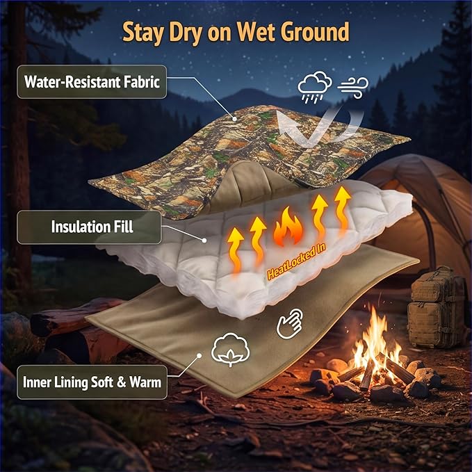 Insulated Camping Blanket | Military Poncho Liner for Hiking Backpacking Travel Hunting & Survival Gear, Water Resistant Outdoor Blanket with Lightweight & Packable Compression Bag(Leaf)