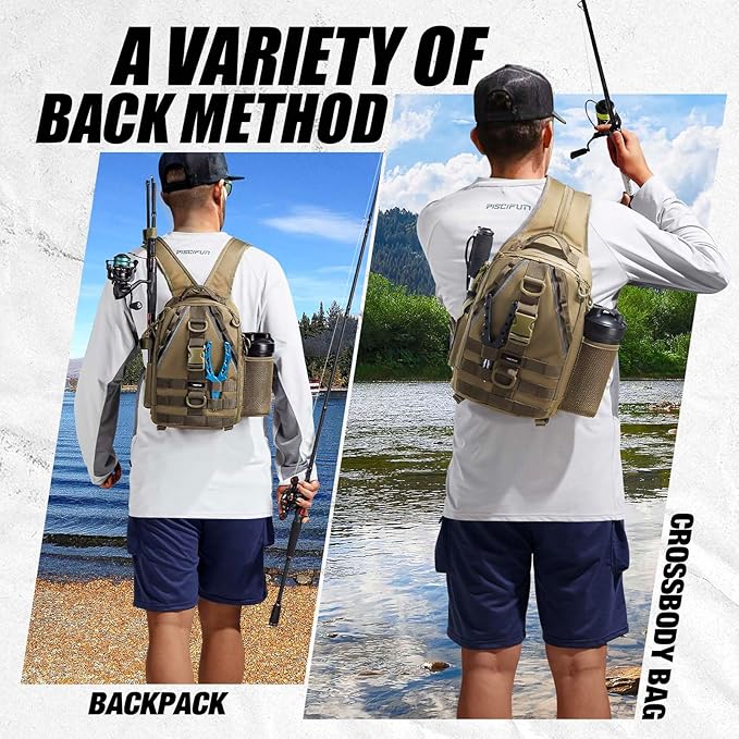 Piscifun Fishing Backpack with Rod Holder, Lightweight Sling Bag Storge Gear and Equipment