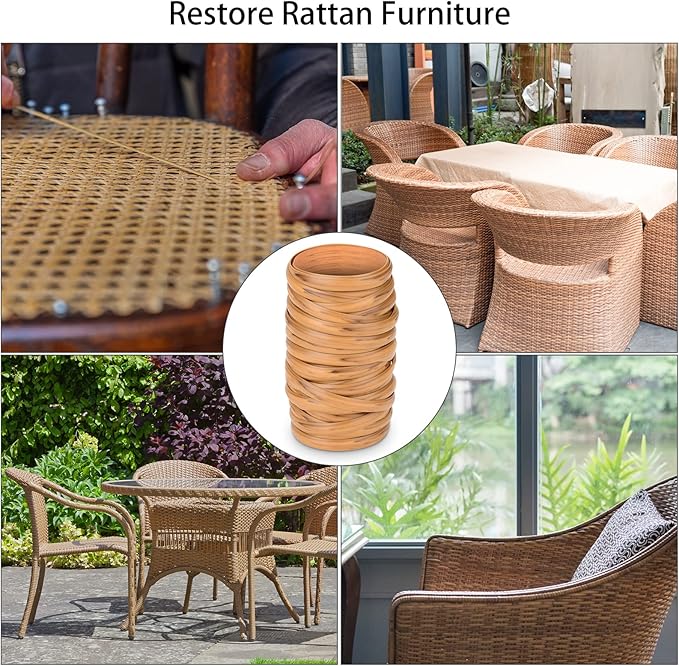 Feyart 40m/131ft 7mm Light Wood Wicker Repair Kit, PE Rattan Repair Kit for Wicker Chair Fixing, Patio Furniture Repair