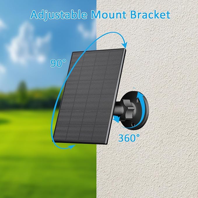 2W Solar Panel for Security Camera Outdoor, USB/USB-C Charger with IP65 Waterproof, 360° Adjustable Mount & 7.2ft Cable, Compatible with Rechargeable Battery Cameras (4 Pack, Black)