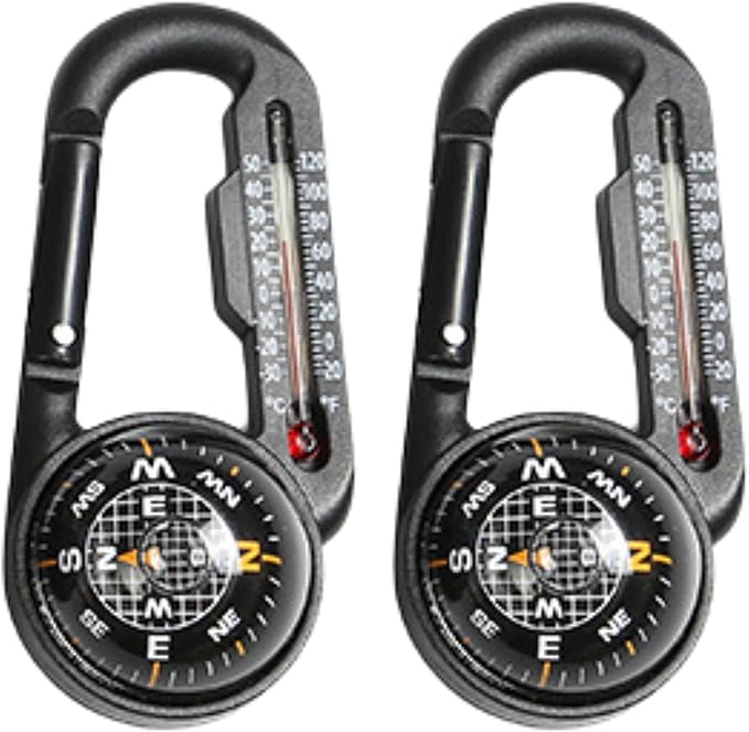 Trekker's Compass Crew Carabiner Compass with Thermometer, 4 x 3.5 inches, Black, Handheld Navigation Tool