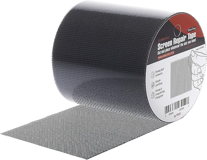 by.RHO Screen Repair Tape, Extra Wide (4in x 15FT), Gray, Adhesive & Waterproof, Fiberglass, fix for Screen Door and Window Screen