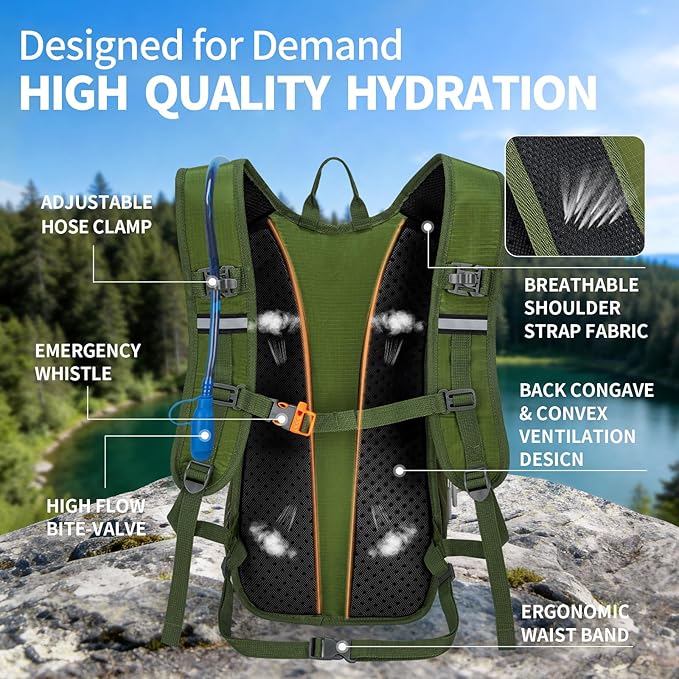 KABAQOO Hydration Backpack, 18L Multipurpose Hiking Backpack with 3L Water Bladder, Water Backpack Insulated Hydration Pack Ideal for Hiking and Cycling