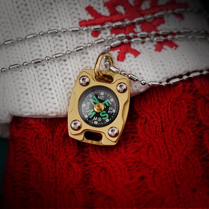 MecArmy Mini Titanium/Brass Compass, Waterproof IPX5 Pocket Compass for Hiking & Survival, Keychain & Necklace Gifts for Men & Women, Ideal Graduation & Outdoor Adventure Present