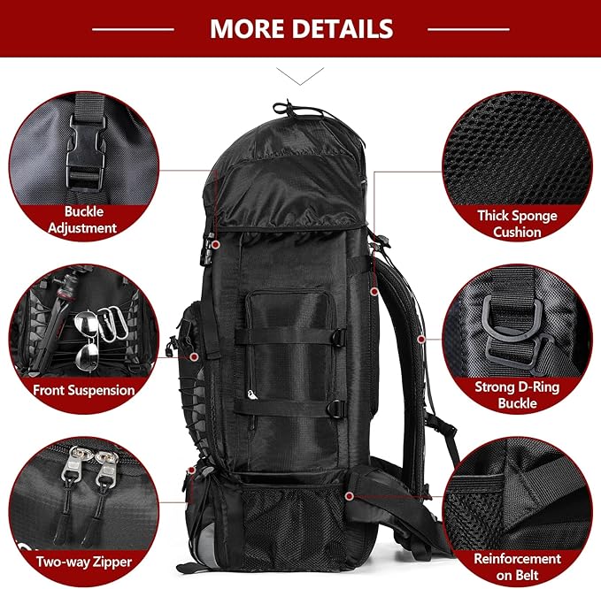 90L Hiking Backpack, Waterproof Camping Bag with Rain Cover, Lightweight Backpacking Back Pack