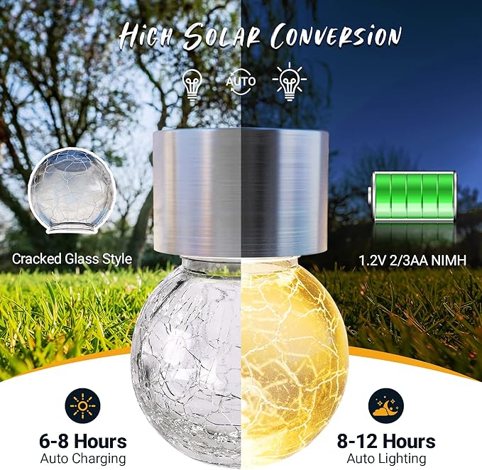 GIGALUMI Solar Lights Outdoor Waterproof, 16 Pack Solar Hanging Lights Garden Decor, Gifts for Women, Solar Outdoor Lantern Waterproof Cracked Glass for Yard, Fence, Tree(Warm White)
