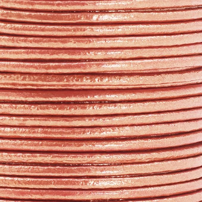 Mandala Crafts Round Genuine Rose Gold Leather Cord for Jewelry Making – 2mm Cowhide Leather Rope String Lace for Kumihimo – 20 Yards Cowhide Craft Cording Spool