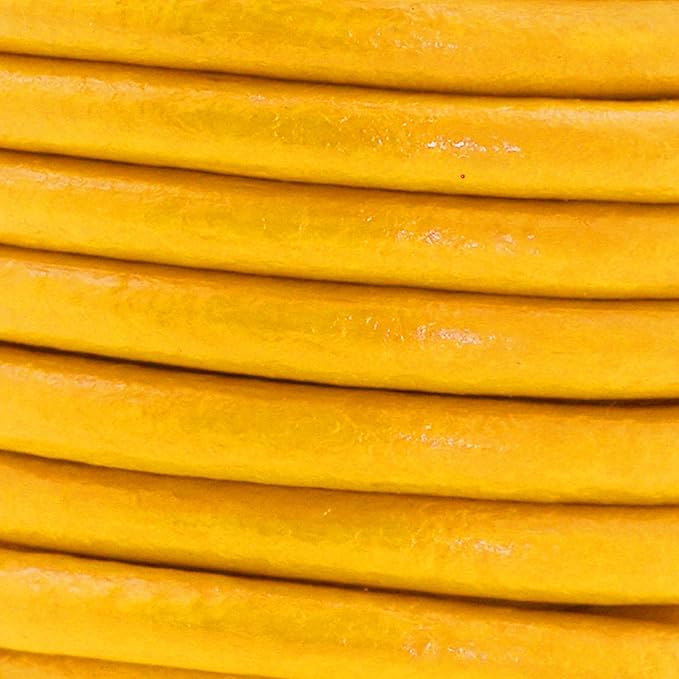 Mandala Crafts Round Genuine Mustard Yellow Leather Cord for Jewelry Making – 5mm Cowhide Leather Rope String Lace for Kumihimo – 4.4 Yards Cowhide Craft Cording Spool
