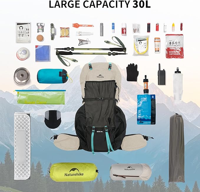 Naturehike 30L Rock 2.0 Upgraded Internal Frame Hiking Backpack for Outdoor Camping Travel Backpacking with Rain Cover Ultralight Backpack for Adults(White/M/30L)