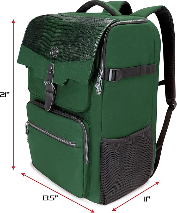 ENHANCE Collector's Edition DnD Backpack - RPG DM Bag for Dungeons and Dragons - DnD Bag fits 6-8 Books, 18" Laptop/DM Screen Slot, Miniature Foam Trays, Accessory Pockets, Map Strap (Dragon Green)