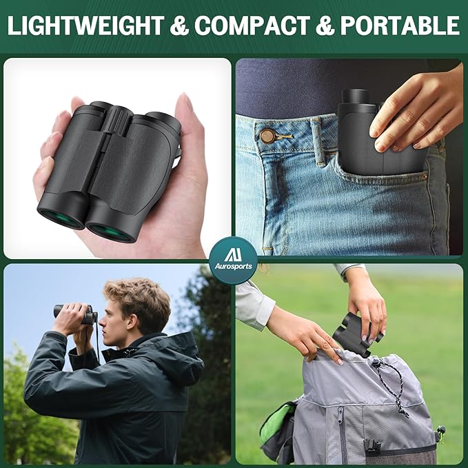 Aurosports 16x32 Binoculars for Adults and Kids - 16x High Power Binoculars for Detail Observation - Low Light Vision Easy Focus Compact Binocular for Bird Watching Hunting Travel Gifts for Men