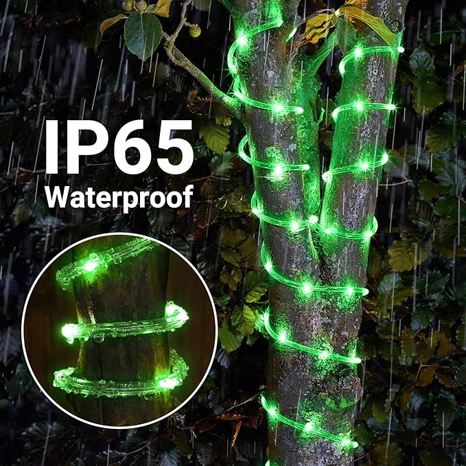 Solar Rope Lights, 2 Packs Total 132ft 400LEDSolar String Lights, 8 Modes Waterproof Solar Powered Outdoor Light, Flexible Clear Tube Light for Garden Backyard Patio Deck Porch Tree Xmas Decor - Green