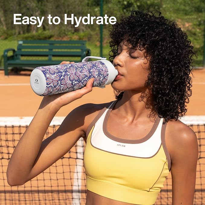 ENCOOL Insulated Water Bottle with Straw Stainless Steel Water Bottle, Leak-Proof, BPA-Free, Double Wall Vacuum Keeps Cold for 24 Hours for Sports, Travel, School (26 oz, Firework Butterfly)
