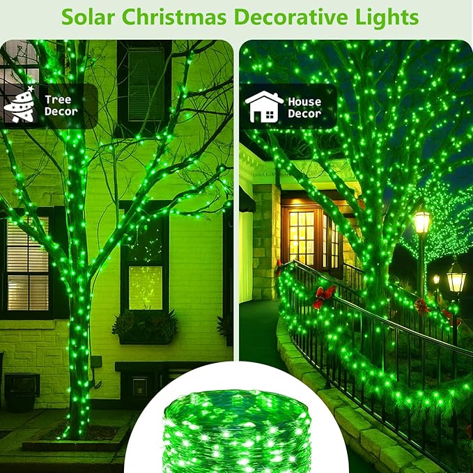 Extra-Long 144FT Solar String Lights for Outside, 2 Pack 400LED Solar St. Patrick's Day Lights Waterproof, Copper Wire 8 Modes Twinkle Fairy Lights Outdoor for Tree Garden Party Xmas Decor (Green)