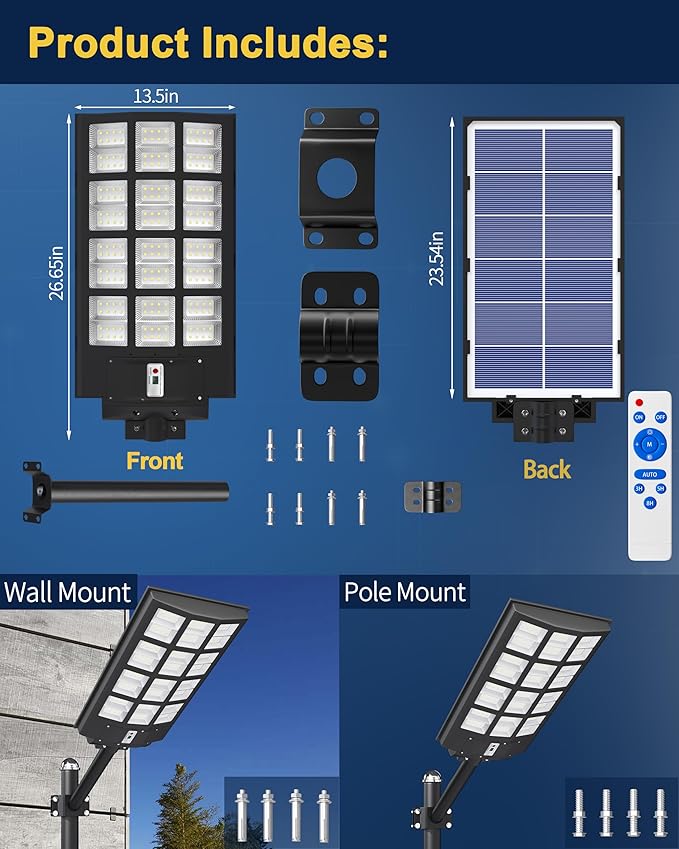 Ofuray Solar Street Lights Outdoor,Solar Security Flood Lights Parking Lot Lights Commercial Dusk to Dawn, 6500k Waterproof Led with Remote Control Motion for Street,Court,Barn (Of-5600W 560000Lm)