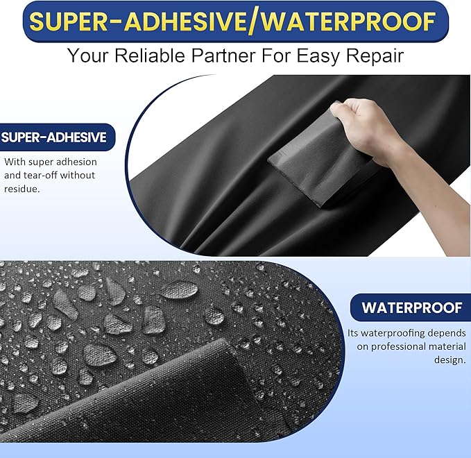 Self-Adhesive Canvas Repair Tape, 16" x 40" Waterproof Canvas Repair Patch, Fabric Patch Repairs Kit for Furniture, Tents, Sunbrellas, Boat Covers Awnings, Couches, Clothes, Bags Black