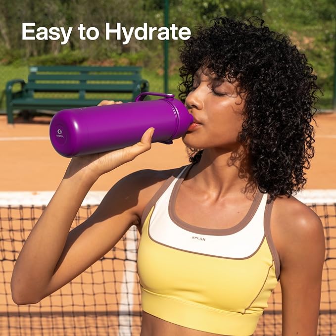 ENCOOL Insulated Water Bottle with Straw Stainless Steel Water Bottle, Leak-Proof, BPA-Free, Double Wall Vacuum Keeps Cold for 24 Hours for Sports, Travel, School (18 oz, Bright Magenta)