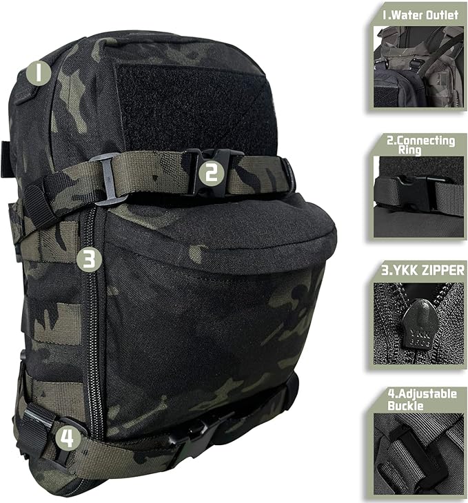 Tactical Hydration Backpack for 2L Hydration Bladder, Lightweight Hydration Backpack MOLLE Water Carrier for 2L Hydration Bladder Reservoir Pack for Hiking Biking Running Climbing