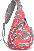 ZOMAKE Sling Bag,Small Crossbody Sling Backpack,Water Resistant Shoulder Daypack for Travel,Anti Thief Chest Bag for Hiking(Orange White Leaf)