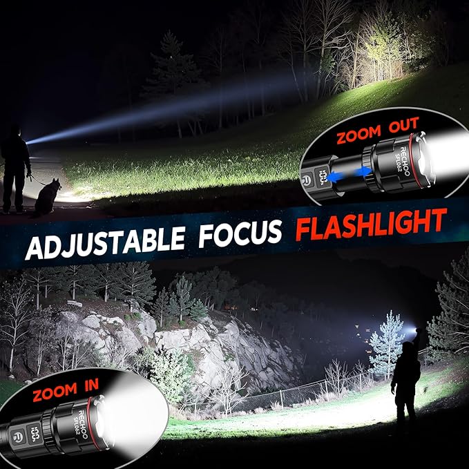 RECHOO Rechargeable Flashlights 2 Pack, Super Bright High Lumens LED Flashlight with LCD Digital Display, 3 Lighting Modes & Zoomable Torch Lights for Home Camping Hunting Emergency