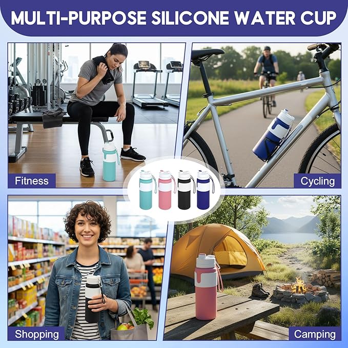 LemonRoad 4 Pcs 26 oz Silicone Collapsible Water Bottle, Portable Foldable Water Bottle Leakproof with Carabiner Reuseable Lightweight for Travel Sports Hiking Camping Cycling Office (Multicolor)