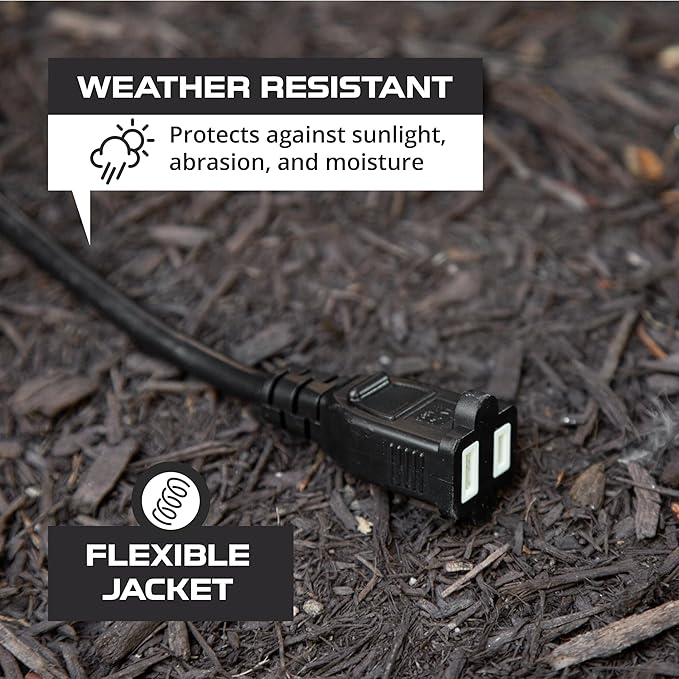Iron Forge Cable 25 Ft Black Extension Cord, 16/2, 25 Foot Extension Cord with 2 Prong Polarized Plug, Weatherproof - Great for Outdoor & Indoor Use