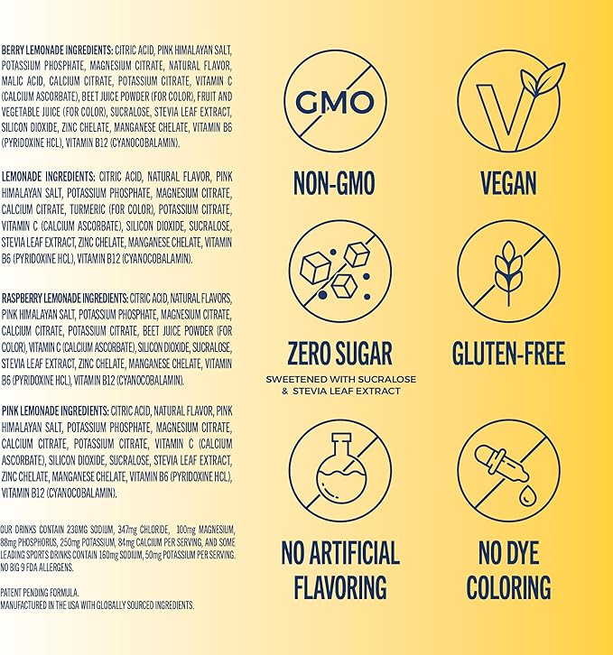 TREVI™ Everyday Sugar Free Electrolytes - Essential Drink Mix Hydration Powder Packets - 28 Count - Lemonade Variety Pack - Lemonade, Pink Lemonade, Raspberry Lemonade, Berry Lemonade