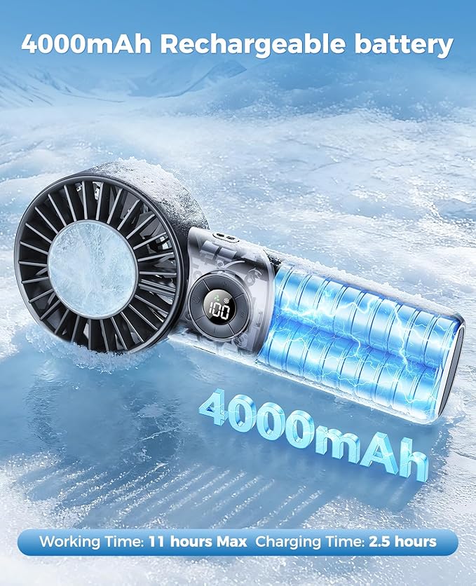 2026 Upgrade 3 In 1 Handheld Portable Turbo Fan with Ice Cooler,Rechargeable 100 Speed Mini Personal Fan 10500 RPM Small Pocket Fans Makeup fan for Outdoor,Office,Camping,Travel-Black