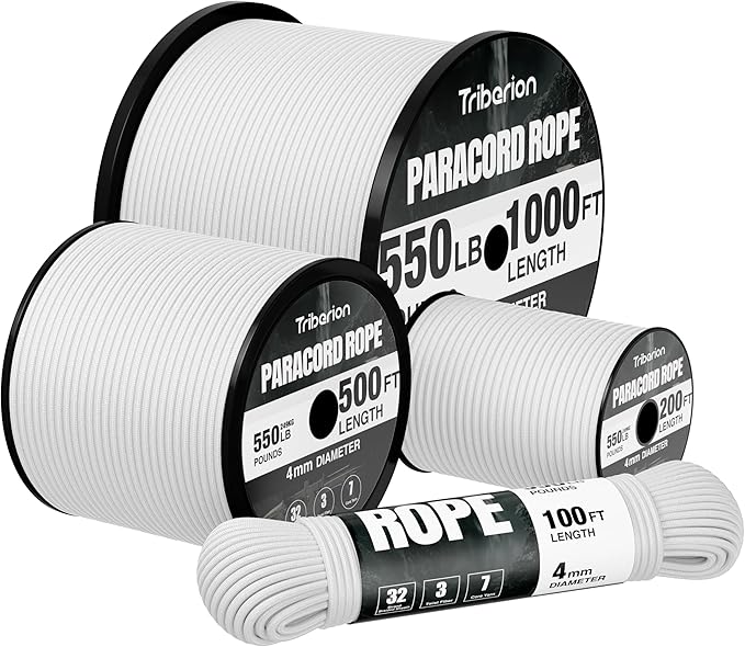 Paracord Rope 550 lb - 500ft 5/32" Parachute Cord 4MM 7-Strand para Cord - Heavy Duty Spool String for Survival,Camping Gear, Survival Bracelet, Clothesline - White