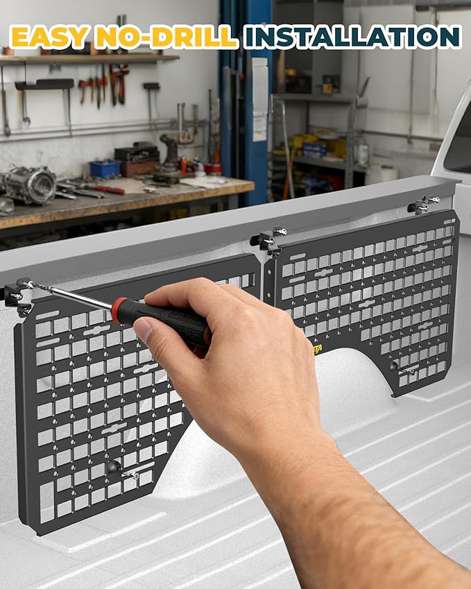 Trumgeta Aluminum Side Bed MOLLE Panel Fit for 2014–2018 Chevy Silverado 5.8FT, Easy No-Drill Install, Heavy-Duty Truck Bed Organizer Rack System for Tools Gear Accessories