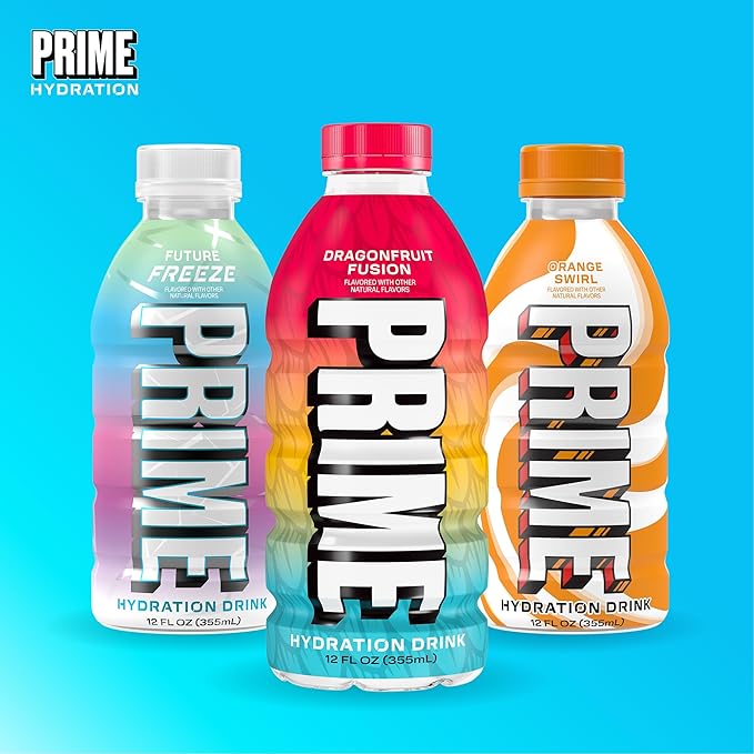 PRIME HYDRATION Variety, Dragonfruit Fusion, Orange Swirl, & Future Freeze Sports Drinks, Electrolyte Enhanced to Replenish Fluids, Zero Added Sugar, B Vitamins, Antioxidants, 12 Fl Oz, 15 Pack