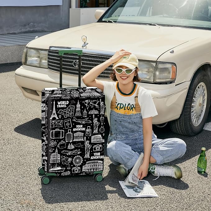 ANNA QUEEN Travel Seamless Pattern Luggage Cover -Stretchable Airplane Suitcase Protector Sleeve,Universal Washable Fit for 32-34 Inch Checked Baggage,Water Resistant Durable Luggage Protector,XL