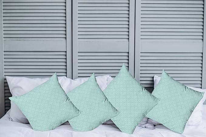 Ambesonne Celtic Decorative Throw Pillow Case Pack of 4, Aqua Celtic Style Twisted Crossed Repeating Circle and Bent Line Webs Print, Cushion Cover for Couch Living Room Car, 16", Teal White