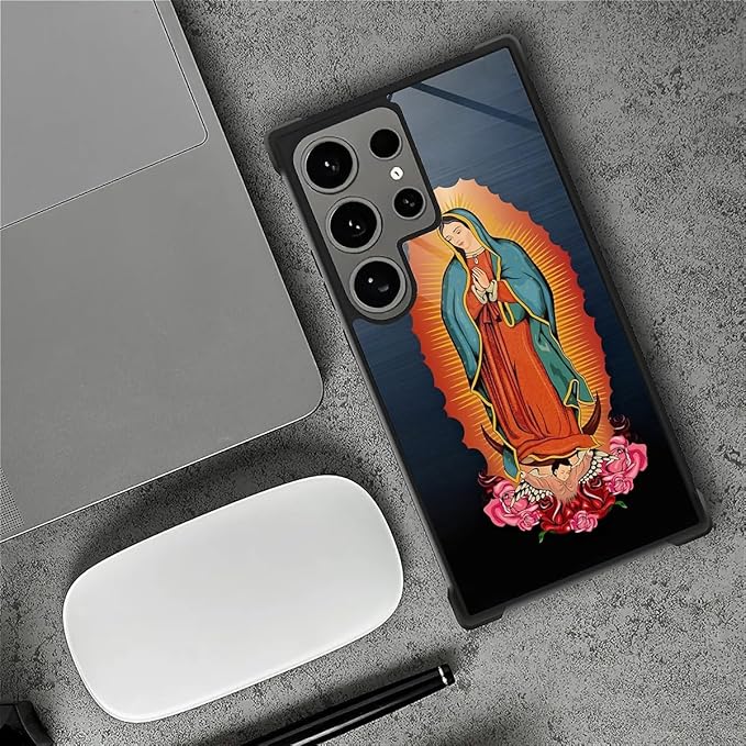 for Samsung Galaxy S24 Ultra Case, Red Virgen Guadalupe Pattern Graphic Design Girl Boy Soft Silicone Hard Acrylic Shock Protection for Samsung Galaxy S24 Ultra
