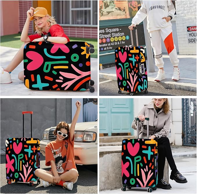 ANNA QUEEN Color Pop Abstract Luggage Cover, Modern Geometric Art Suitcase Protector, Stretchable Washable Travel Sleeve for 20-22 Inch Luggage
