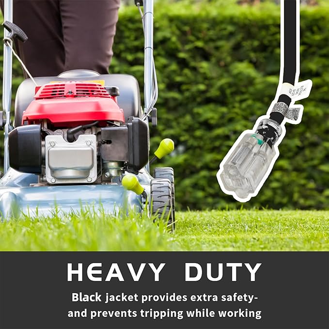 Indoor Outdoor Extension Cord Weatherproof with Lighted End, UL Certified, 10 Gauge 25FT Black 3 Prong Heavy Duty, 10/3 SJTW 15A Power Cord for Outdoor Lights, Lawn