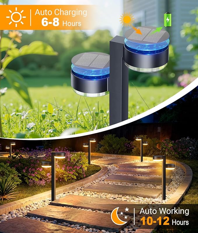 Solar Pathway Lights Outdoor Waterproof, 6 Pack Dual-Head Solar Lights Outdoor, 2X Brighter 24 LED Outdoor Solar Garden Light for Yard Path Walkway Driveway Solar Powered Landscape Lighting