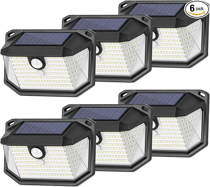 6-Pack Solar Wall Lights Outdoor with 3 Modes & Reflector, Waterproof Bright 178 LEDs Motion Sensor Security Lights, Solar Powered Flood Lights for Patio Garden Yard Porch Garage Front Door