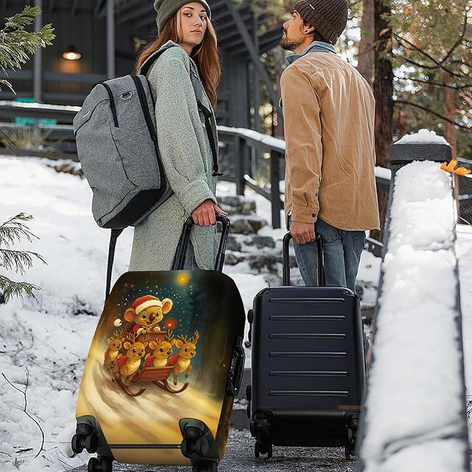 ANNA QUEEN Christmas Koala Luggage Cover, Cute Santa Koala with Reindeer Suitcase Protector, Washable Stretchable Travel Sleeve for 24-26 Inch Luggage