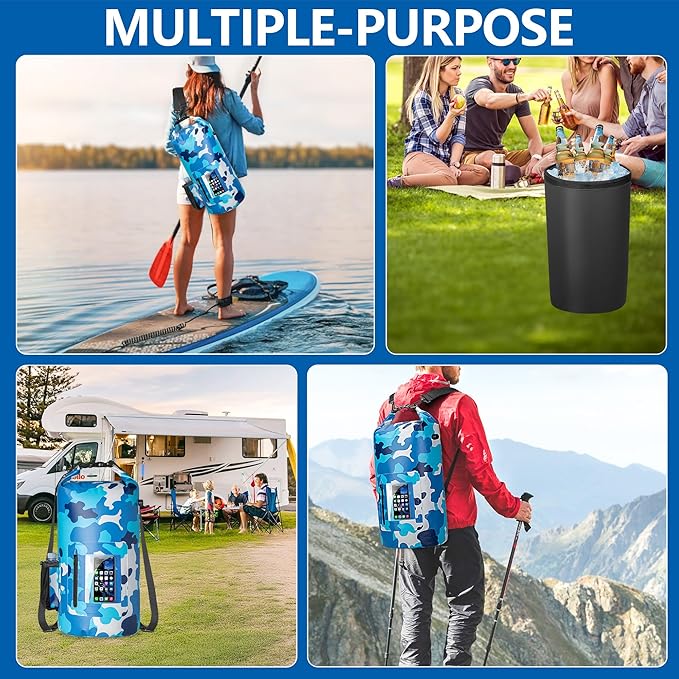 Smasrob 30L Waterproof Dry Bag with 20L Detachable Cooler, Dry Bag Cooler Backpack with Phone Pocket and Bottle Pouch, Suitable for Kayaking, Boating, Camping and Water Activities