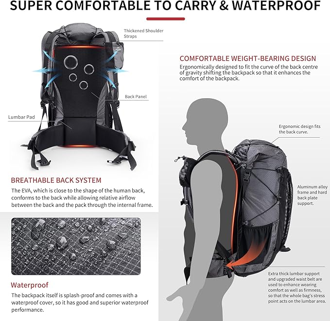 Naturehike 65L Rock Upgraded Internal Frame Hiking Backpack for Outdoor Camping Travel Backpacking with Rain Cover Ultralight Backpack for Adults