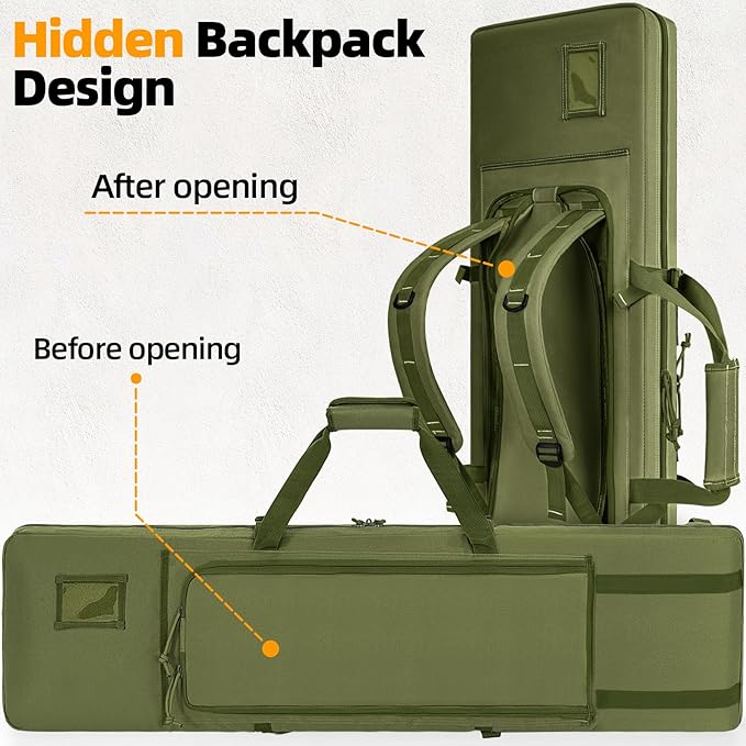TORIBIO Double Rifle Case Soft Bag 32" 34" 36" 42" 46" 48'' 51“ 55” Gun Case Tactical for Rifle Firearm Storage, Transportation and Hunting Shooting Range, Rifle Backpack