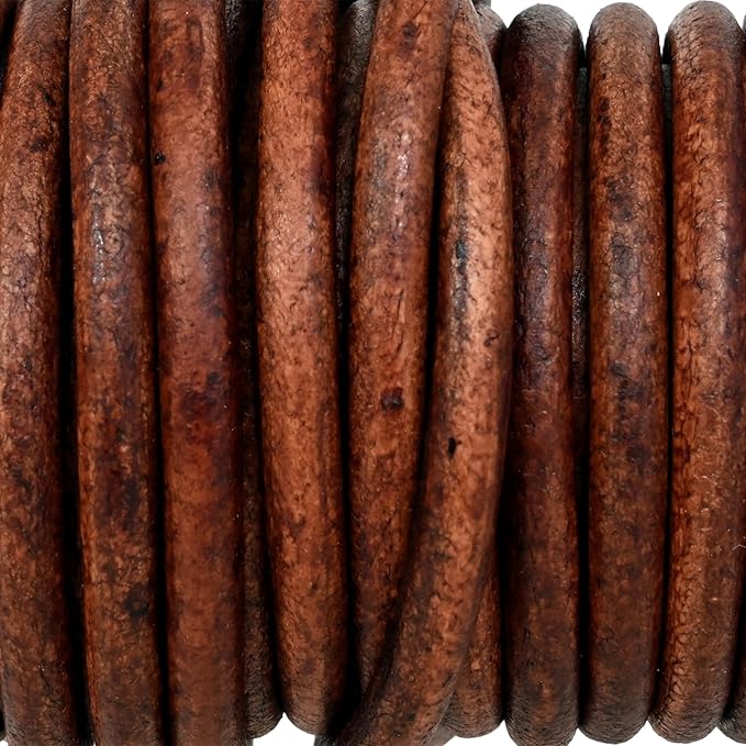 GENIQUE Real/Genuine Round Leather String Cord for Necklace, Bracelets, Jewellery, Braiding (5mm, Red Brown Distressed)