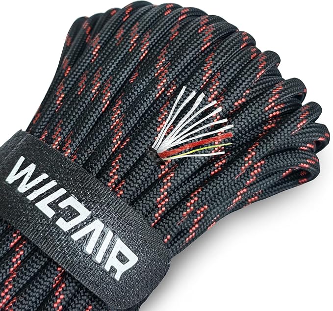 WILDAIR Paracord Survival Paracord Parachute Fire Cord Survival Ropes 4-in-1 U.S. Military Type III with Integrated Fishing Line Fire-Starter Tinder