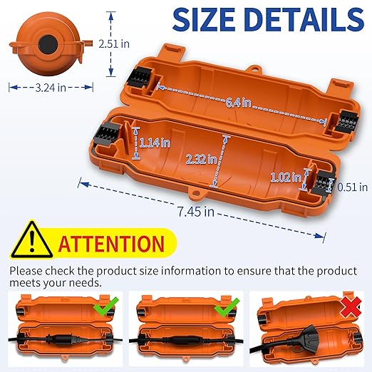 6 Pack Outdoor Extension Cord Safety Cover with Waterproof Seal IP54 Water-Resistant, Weatherproof Electrical Connection Box with 2 Latches, Plug, Socket, Holiday Decoration Light,Orange