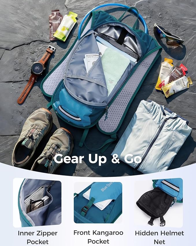 Blue Quartz Hydration Backpack with 2L Water Bladder, Hiking Water Pack with Insulated Compartment for Women Men, Lightweight Running Hydration Vest with Phone Pocket for Cycling, Biking
